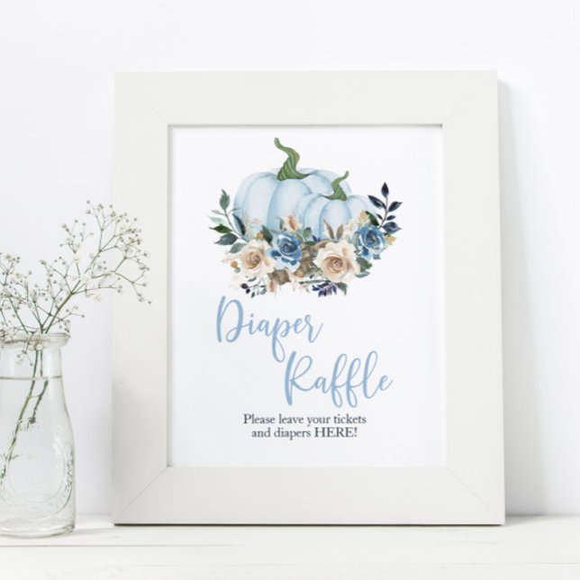 Fall Blue Pumpkin Boy Shower Diaper Raffle Sign (Creator Uploaded)