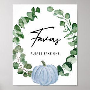 Fall Blue Pumpkin Favours Boy Baby Shower Sign