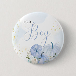 Fall Blue Pumpkin  Floral Boy  Baby shower  6 Cm Round Badge