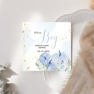 Fall Blue Pumpkin Floral Boy Baby shower Napkin