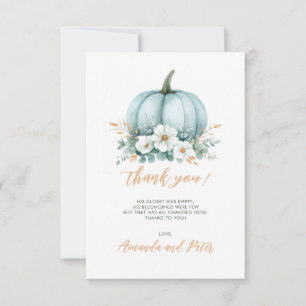 Fall Blue Pumpkin Floral Eucalyptus Baby Shower Thank You Card
