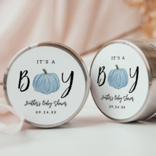 Fall Blue Pumpkin It's A Boy Baby Shower  Classic Round Sticker