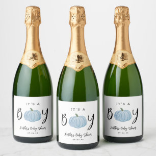 Fall Blue Pumpkin It's A Boy Baby Shower Favour Sparkling Wine Label