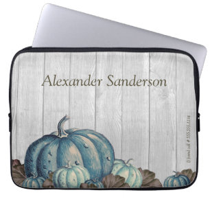  Fall Blue Pumpkin Rustic Cute Grey Wood  Bath Mat Laptop Sleeve