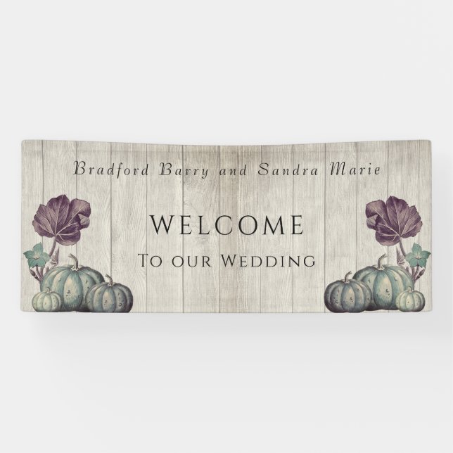 Fall Blue Pumpkin Rustic Wedding  Barn Wood   Banner (Horizontal)