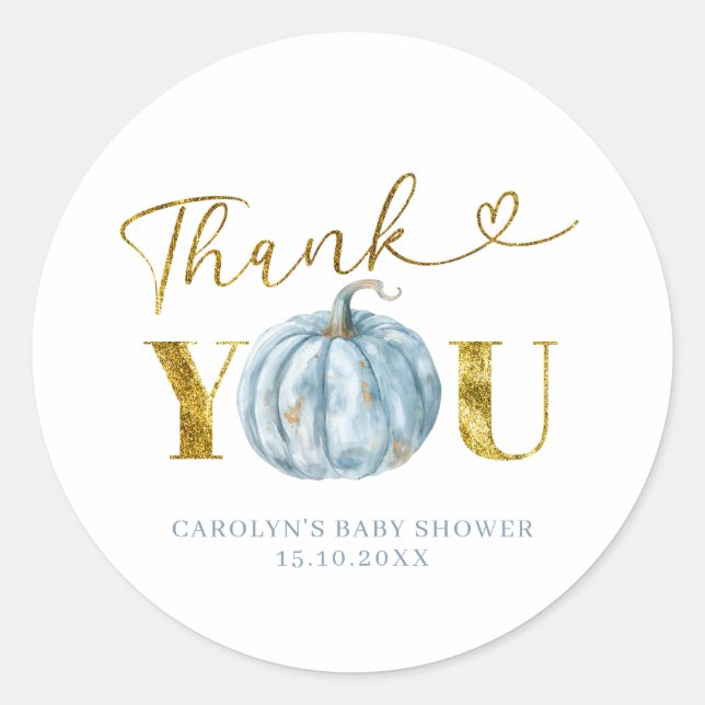 Fall Blue Pumpkin Thank You Sticker (Front)