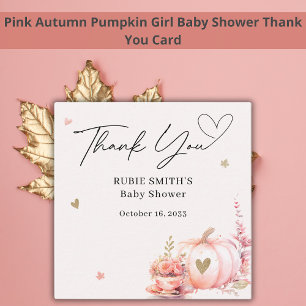 Fall Blush Pink Pumpkin Gold Heart Thank You Enclosure Card