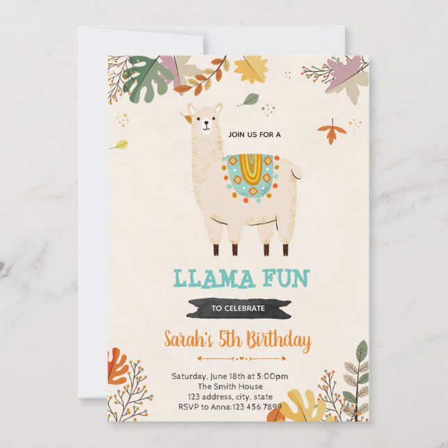 Fall bohemian llama party invitation (Front)