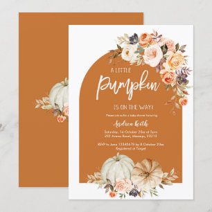 Fall Boho Arch pumpkin burnt orange baby shower Invitation