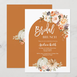 Fall Boho Arch pumpkin burnt orange bridal brunch Invitation