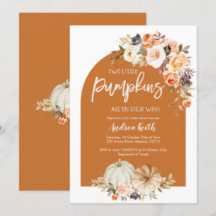 Fall Boho Arch Pumpkin Floral TWINS baby shower Invitation
