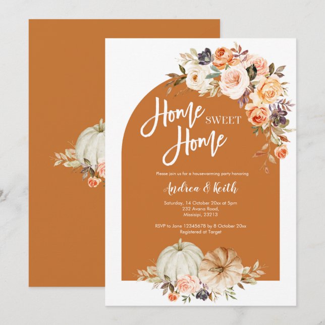 Fall Boho Arch pumpkin housewarming party Invitation (Front/Back)