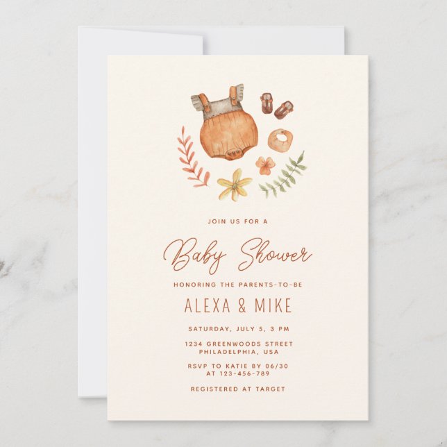 Fall Boho Baby Clothes Gender Neutral Baby Shower Invitation (Front)