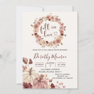 Fall Boho Blush and Marsala Floral Pumpkin Shower Invitation