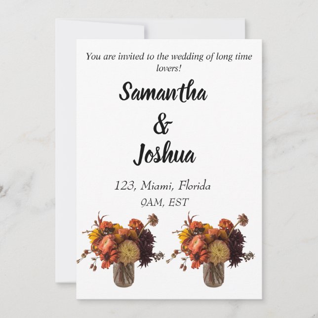 Fall Boho bohemian rustic couple wedding Invitation (Front)