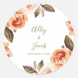 Fall Boho Burnt Orange Floral Wedding Classic Round Sticker