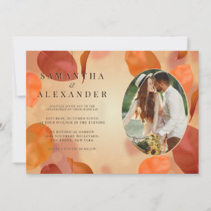 Fall Boho Burnt Orange Leaves QR Code Wedding Invitation