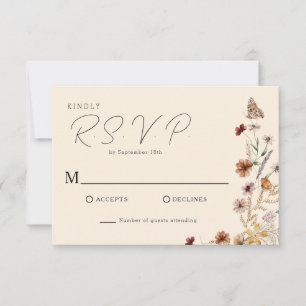 Fall Boho Butterfly Wildflower Wedding RSVP Card