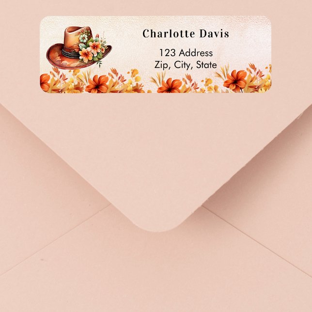 Fall boho chic cowgirl hat floral return address (Creator Uploaded)