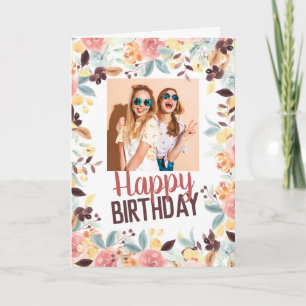Fall boho floral happy birthday photo card