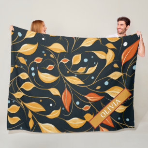 Fall Boho Floral Leaf Custom Design Fleece Blanket