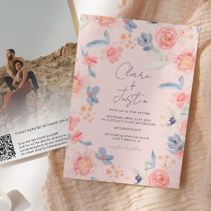 Fall boho floral names photo Qr code wedding Invitation