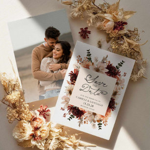 Fall Boho Floral Save the Date Photo Card