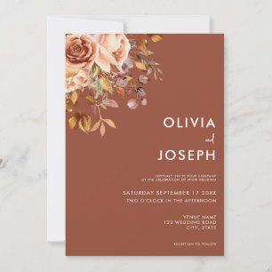 Fall Boho Floral Simple Modern Wedding Invitation