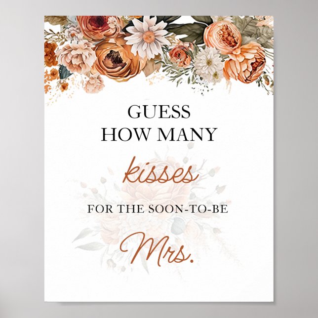 Fall Boho Guess How Many Kisses Bridal Shower Game Poster (Front)