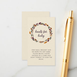Fall Boho Leaves Books for Baby Baby Shower Enclosure Card