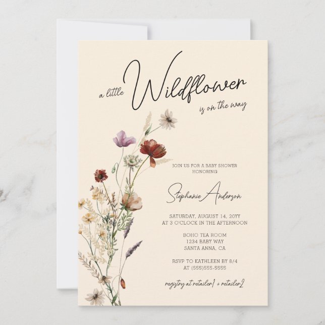 Fall Boho Little Wildflower Baby Shower Invitation (Front)