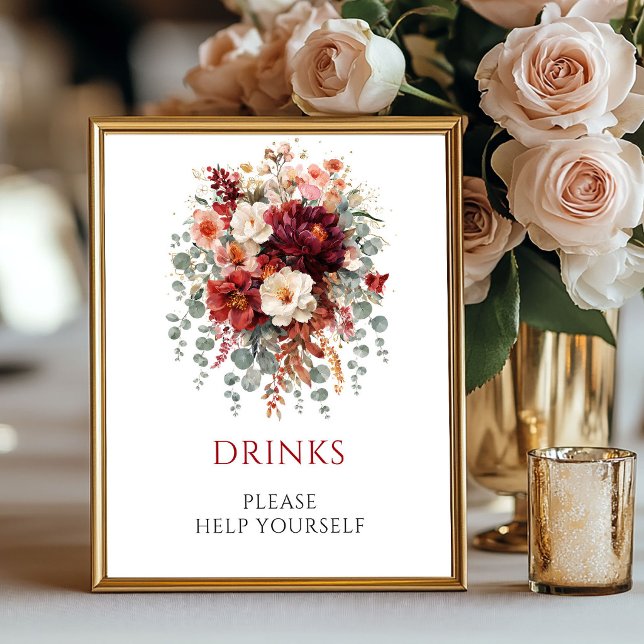 Fall Boho Marsala Floral Drinks Tabletop Sign (Fall Boho Marsala Floral Drinks Tabletop Sign

)