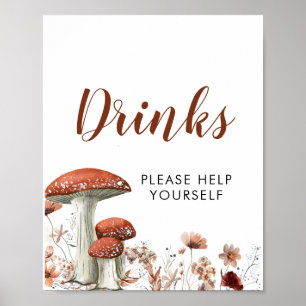 Fall Boho Mushroom Floral Baby Shower Drinks Sign