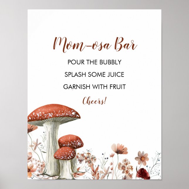 Fall Boho Mushroom Floral Baby Shower Mom-osa Bar Poster (Front)