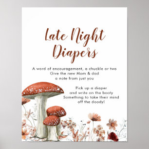 Fall Boho Mushroom Floral Late Night Diaper Poster