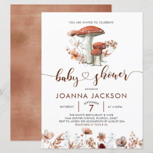 Fall Boho Mushroom Fungi Baby Shower Invitation