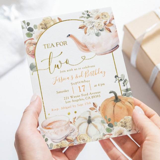 Fall Boho Orange and White Pumpkin Tea For Two Invitation (Creator Uploaded)