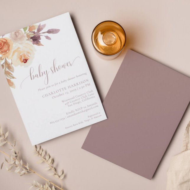 Fall Boho Orange Purple Floral | Baby Shower Invitation (Creator Uploaded)