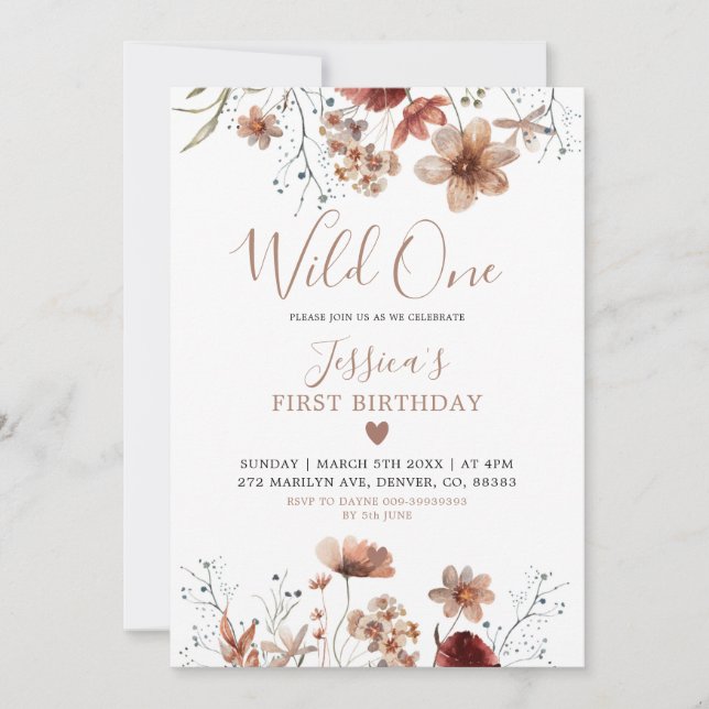 Fall Boho Our Little Wild One Is Turning One Invit Invitation (Front)