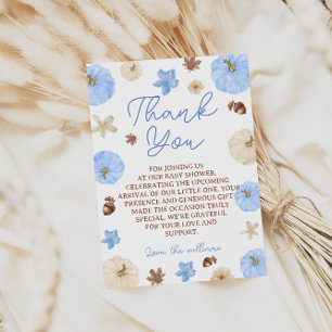 Fall Boho Pumpkin Blue Baby Shower Thank You Card