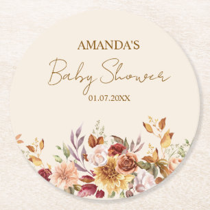 Fall boho Rustic Baby Shower Round Paper Coaster