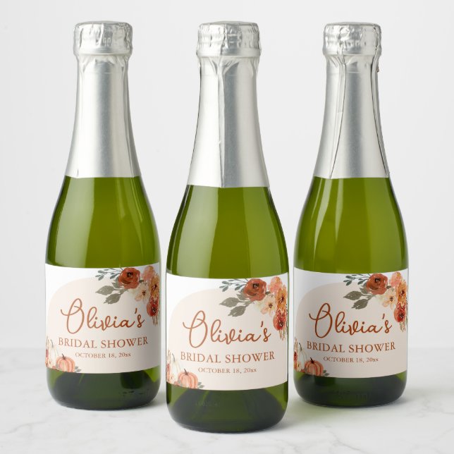 Fall Boho Terracotta Pumpkin Bridal Shower Mini Sparkling Wine Label (Bottles)