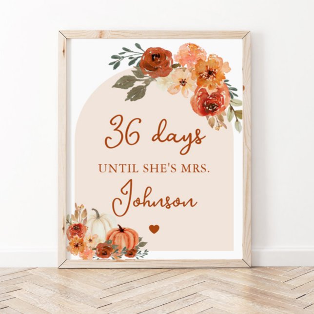 Fall Boho Terracotta Pumpkin Days Until She's Mrs. Poster (Creator Uploaded)