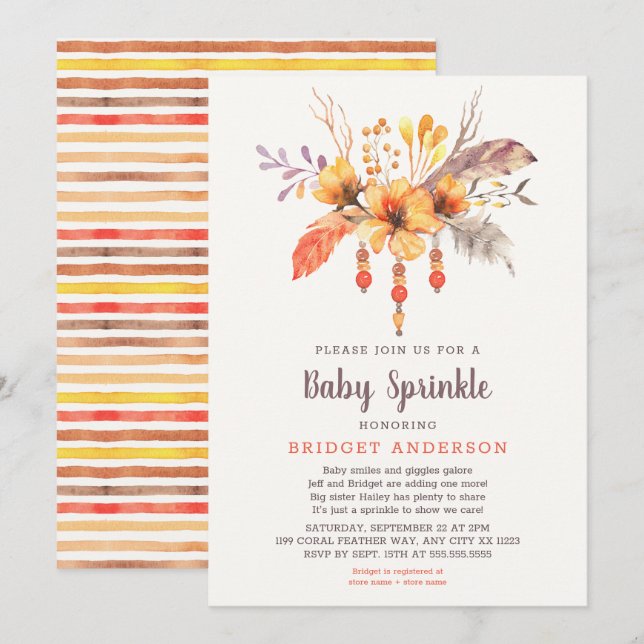 Fall Boho Tribal Baby Sprinkle Invitation (Front/Back)