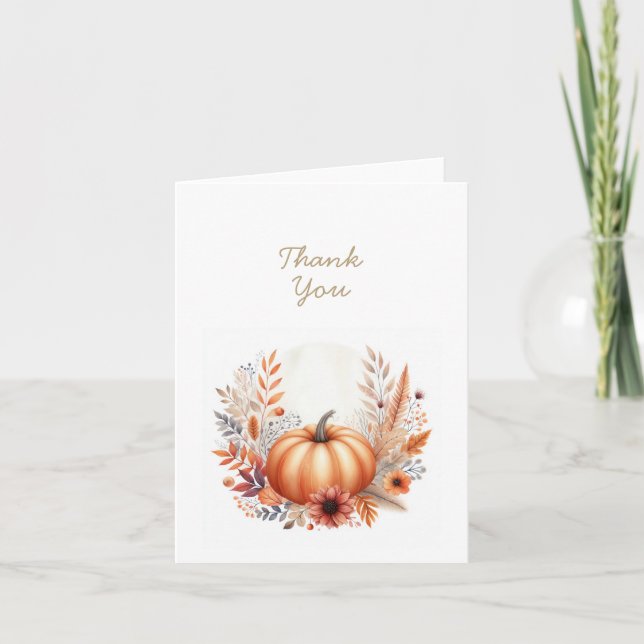 Fall Boho Watercolor Pumpkin Thanksgiving Thank You Card (Front)