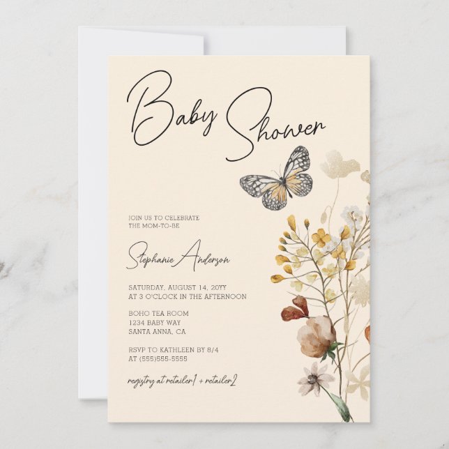 Fall Boho Wildflower Baby Shower  Invitation (Front)