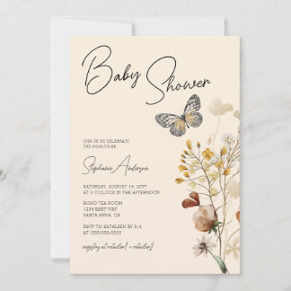 Fall Boho Wildflower Baby Shower  Invitation