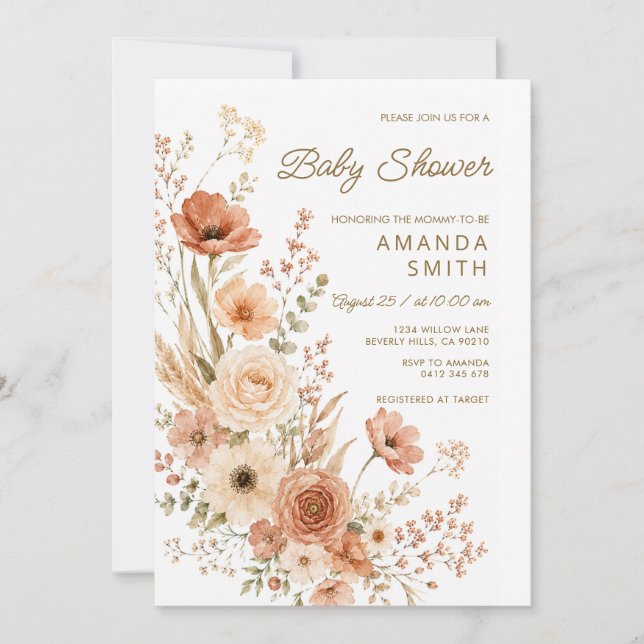 FALL Boho Wildflower Baby Shower Invitation (Front)