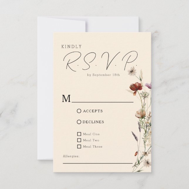 Fall Boho Wildflower Wedding RSVP Card (Front)