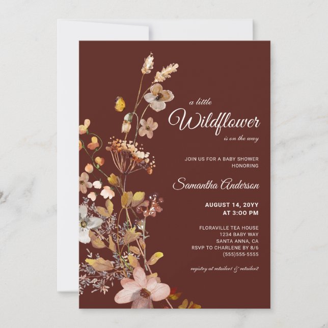 Fall Boho Wildflowers Burgundy Baby Shower Invitation (Front)